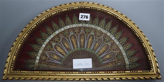 A cased French horn fan 42 x 22cm